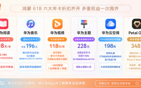 鸿蒙618钜惠：年卡最低3.9折，最高省1163元，抽奖赢旗舰手机